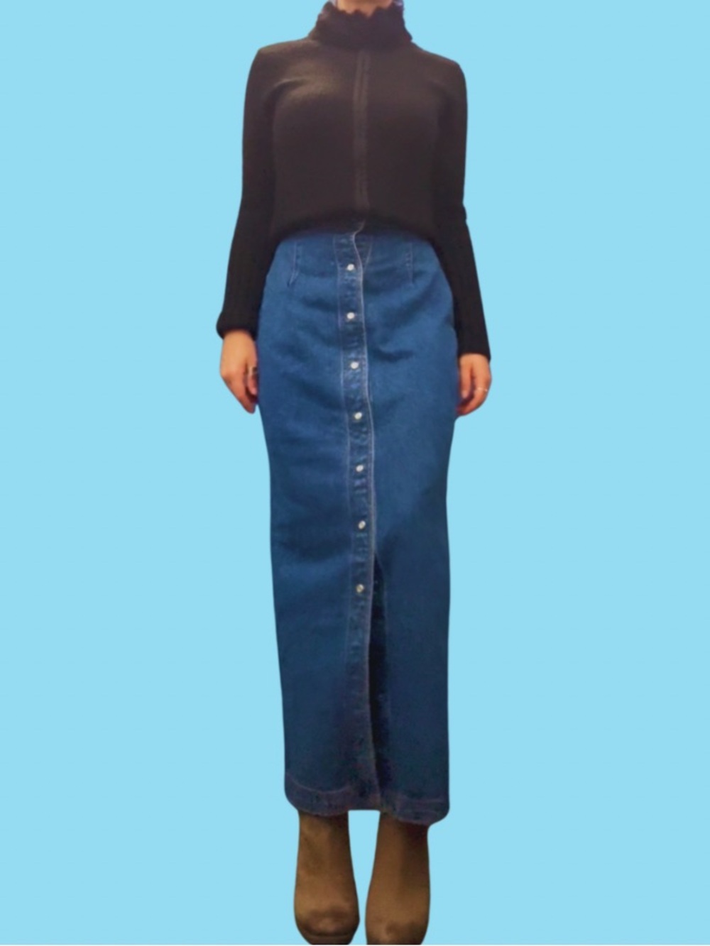 Vintage Karen Kane Button-Front Denim Maxi Skirt - Blue - Picture 11 of 11